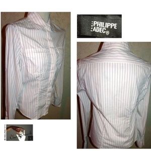 ADEC White Red Stripe Button Down  Shirt